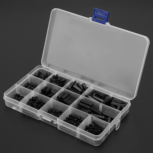 320PCS Svarta Nylon Hex Distanser M3 Skruv Mutter Set
