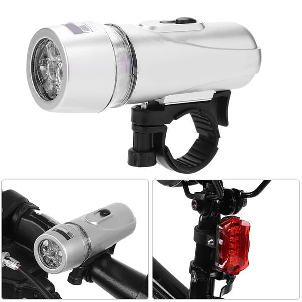 Vattentätt 5 LED Cykel Framlykta Bakre Säkerhetsljus Set Silver