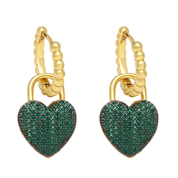 Örhängen Vintage Zircon Heart Stud Modesmycken Ac10537 Green