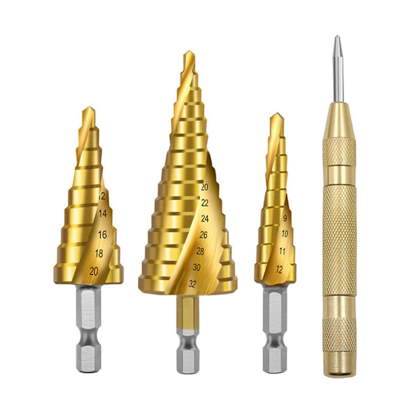 3 st Spiral Hex Spline Steg Borr + Center Punch Set Hex Spiral Spline Steg Borr + Center Punch Set för Tool Ro