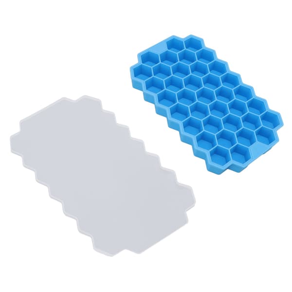 37 Fack Flexibel Silikon Honeycomb Isbitsbricka Blå med Lock