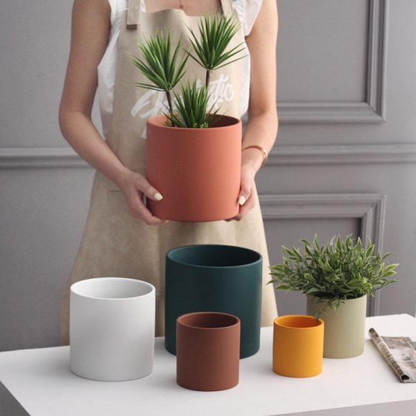 Nordic ins enkel keramisk blomkruka, saftig grön växtblomkruka i Morandi-stil, modern personlighet grön rädisa ros tallrik (persikorosa),