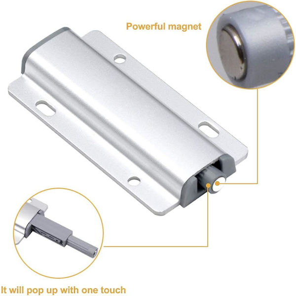 2 stycken tryck för att öppna magnetiskt stängningssystem för skåplåda Magnetiska dörrlås Magnetiska spärrar Dörrar spärr för möbler