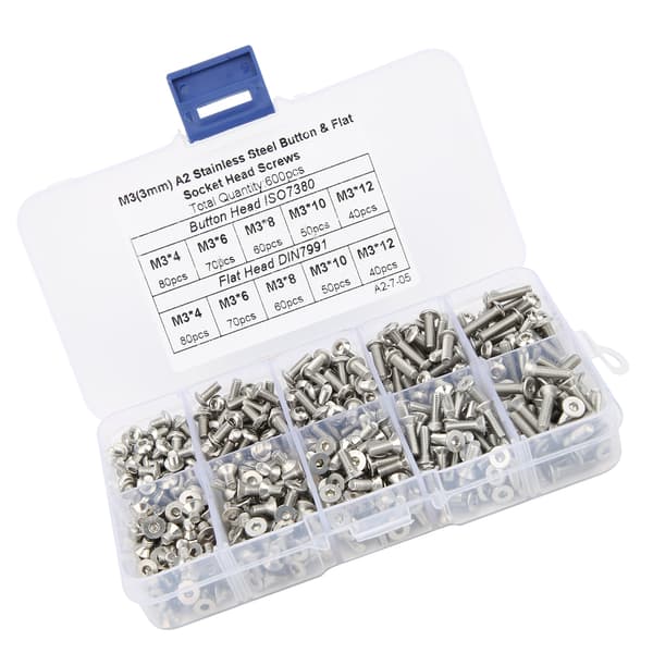 600 stk. 304 Rustfrit Stål Hex Pan Fladt Hoved Skrue Hardware Sæt