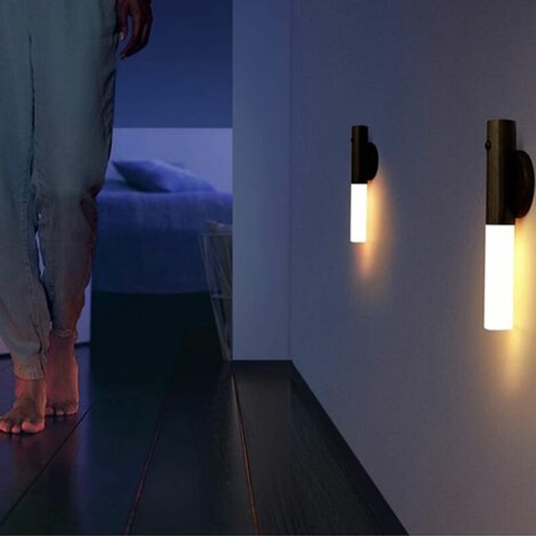 Vägglampa inomhus trä LED nattlampor Batteridriven Bärbar lampett Vägglampa Trådlös Uppladdningsbar Induktion Night L