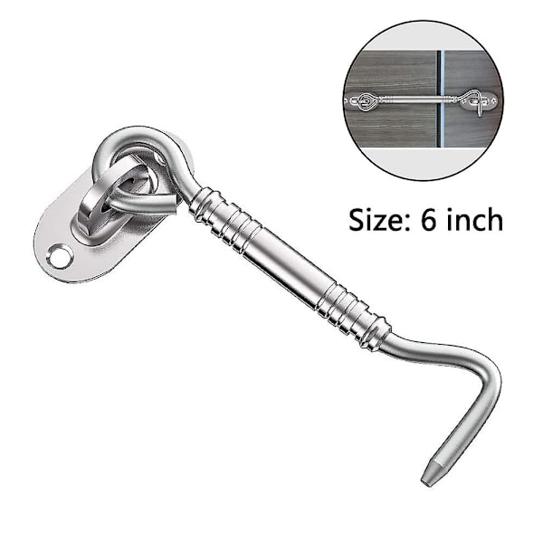 Piao 1 styks stormkrog i rustfrit stål dørkrog Dørlås Vinduesfang Kabinedør Portlås med 4 stk. monteringsskruer Silver 6 inch