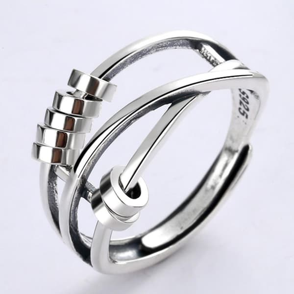 925 Sterling Sølv Fidget Angst Ring Stress Relief Perle Ring for Kvinner