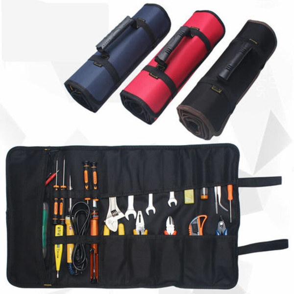 Roll-type værktøjstaske, multifunktion rulle elektriker taske opbevaringstaske, slidbestandig fortykket computer reparation lærredstaske