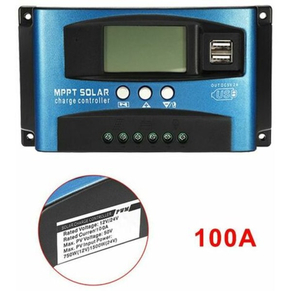 100A MPPT Solar Panel Regulator 12V/24V Charge Controller Auto Focus Tracking