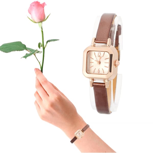 Brun Quartz Analog Damklocka med PU-läderarmband