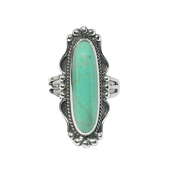 Vintage Finger Decor Pitkät turkoosi Sormus Naisten Hääkihlautumiskorut US 10 Turquoise