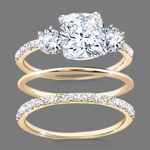 3st/ set Ring Rhinestone Inlay Slitbeständig Legering Kvinnor Finger Band För Bröllop US 8