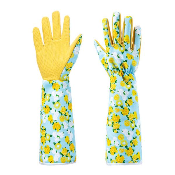 Bedruckte Gartenhandschuhe, langærmliger Handgelenkschutz, Gartenpflanzen, Blumen, Beschneiden, Arbeitsschutzhandschuhe (Himmelblau)