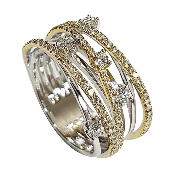 Mode Kvinnor Cross Dual Color Cubic Zirconia Inlagd Ring Bröllop Smycken Present White Gold US 6