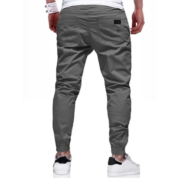 Enfärgad dragsko för män Cargo byxor med elastisk midja Grey 2XL