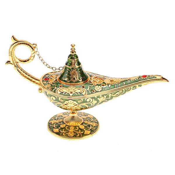 Ontto metalli kaiverrettu Aladdin Magic Genie -lamppu (vihreä)