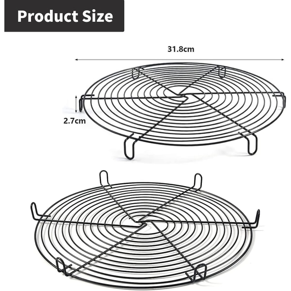 2 enkelt bagerist, non-stick trådriste, kølende runde brødkager, undergrillstativ 32x32x3cm (sort)