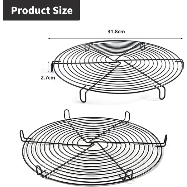 2 enstaka bakställningar, non-stick galler, kylande runda brödkakor, undergrillställ 32x32x3cm (svart)