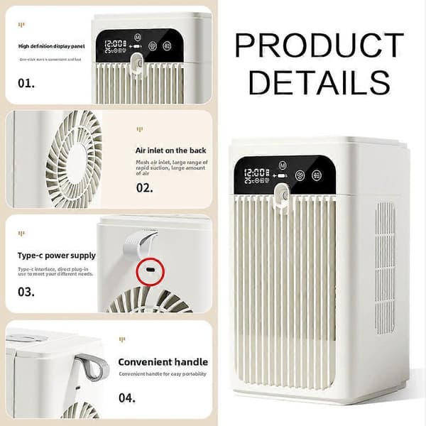 Bordluftfugter køleventilator USB luftkølende luftfugter til sommer White