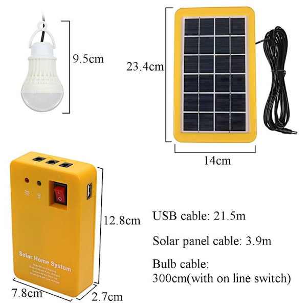 Generator Solar System Panel 3W USB telefonladdare +2 glödlampor, för utomhusbruk, trädgård, trädgård