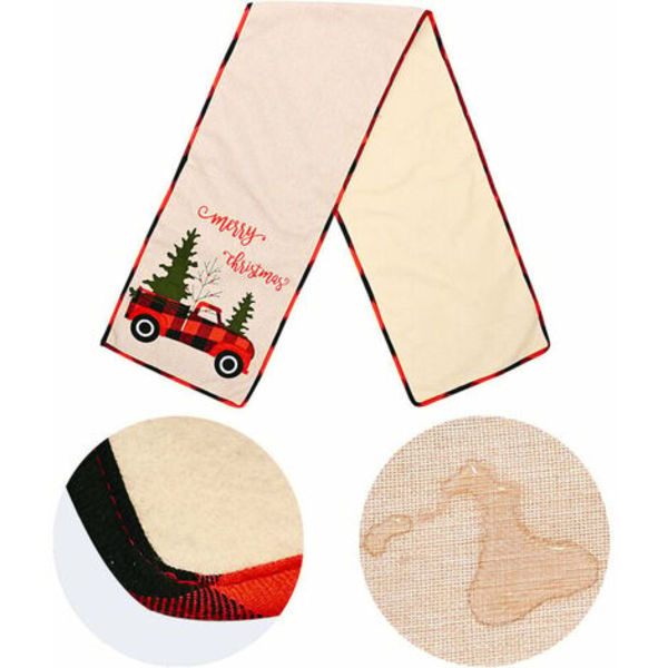 Julbordslöpare Juldekorationer - Red Truck Julbordslöpare, Merry Christmas Broderad Table Runne