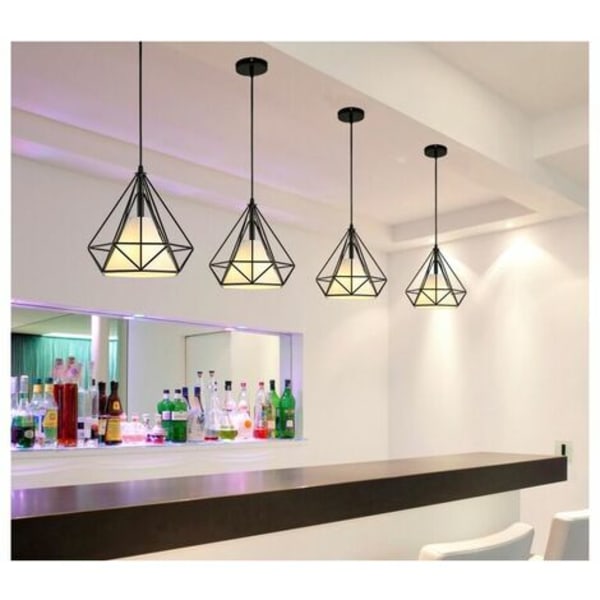 Nordic Modern Pendel Lysekrone Diamantform Lampe E27 Loftslampe til Soveværelse Stue Bar- Sort - Sort