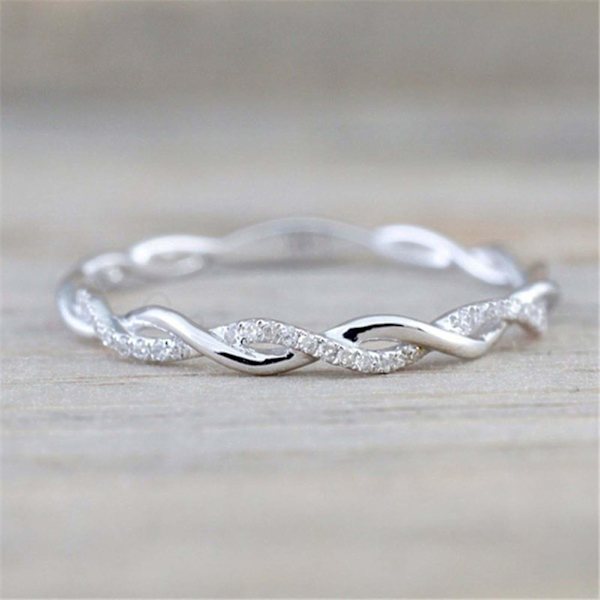 Kvinnor Ring Twisted Shape Strass Smycken Utsökt Bright Luster Ring för bröllop Golden US 7