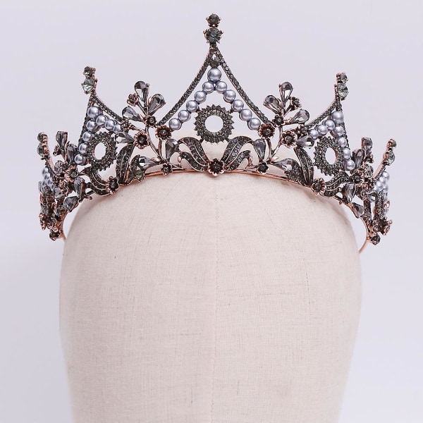 Bridal Black Crown Huvudbonader Bröllop Födelsedag Crown Huvudbonad Strass Retro Lyx Hår Black Dia