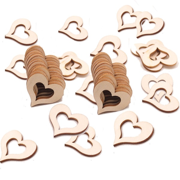 3 x 50 kpl / set Puuviipaleet Love Heart Muotoinen ontto muotoilu Yksivärinen koristeellinen käsintehty puulastu festivaaliin