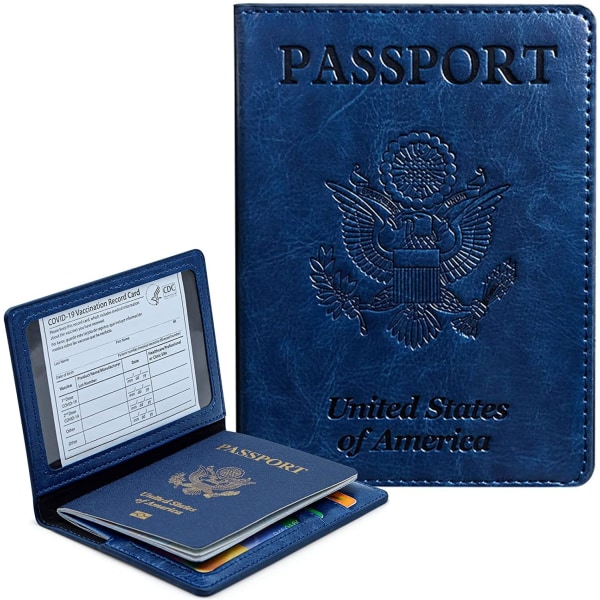 Pass- och vaccinationskorthållare, passplånbok med CDC-vaccinationskortplats, RFID-blockerande läderresedokument