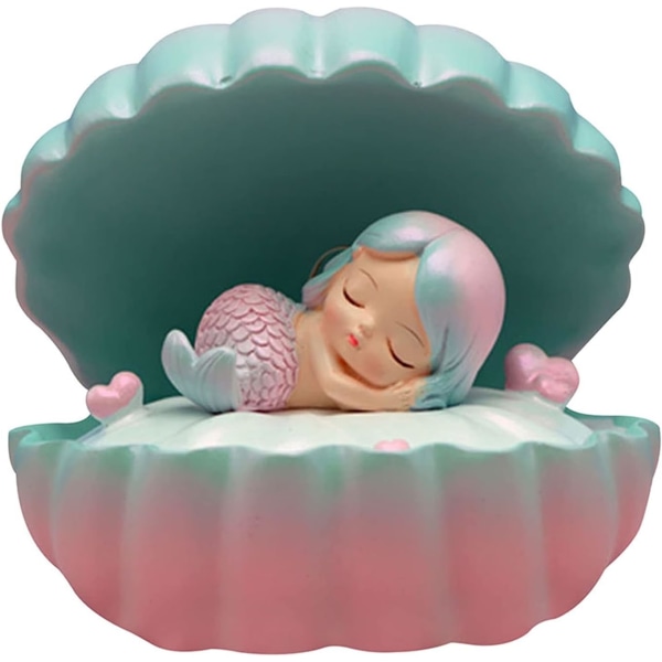 Skrivbordsprydnader söt natt sjöjungfru skal handmålad harts kreativa ornament presenter romantiska sänggåvor (färg: blå),