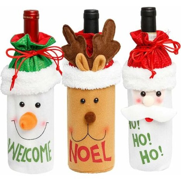 Pakke julevinflaskeposer Snøre Genanvendelige julevinflaskeposer, jule julemand Rensdyr snemand vin B
