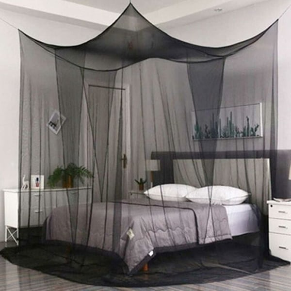 Myggnätssäng, dubbelhölje Myggnät 210 x 190 x 240 cm - 4 dörrar, stort enkelmyggnät i polyester för resor och hem - svart
