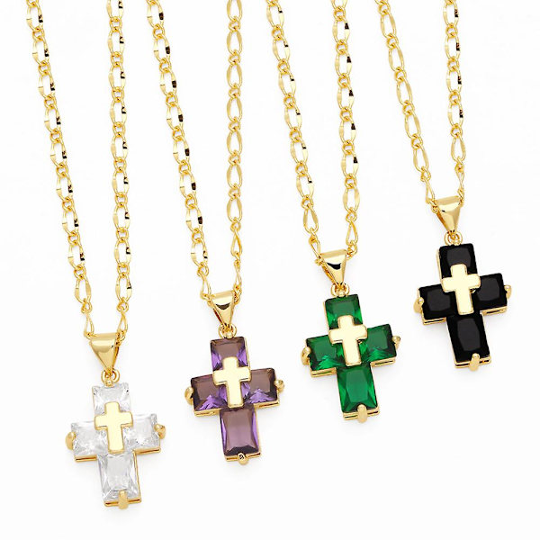 Halskæde Vintage Zircon Cross Fashion smykker Ac10360 Black