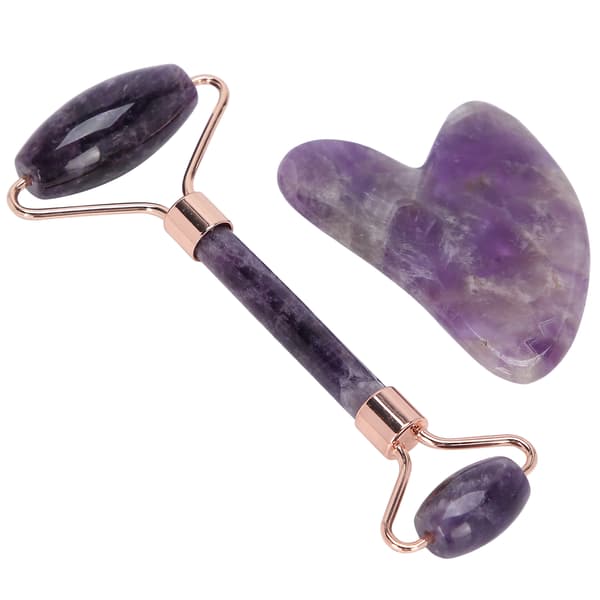 Bärbar Ansiktsroller Massager Hjärtformad Gua Sha Board Set Ametistroller