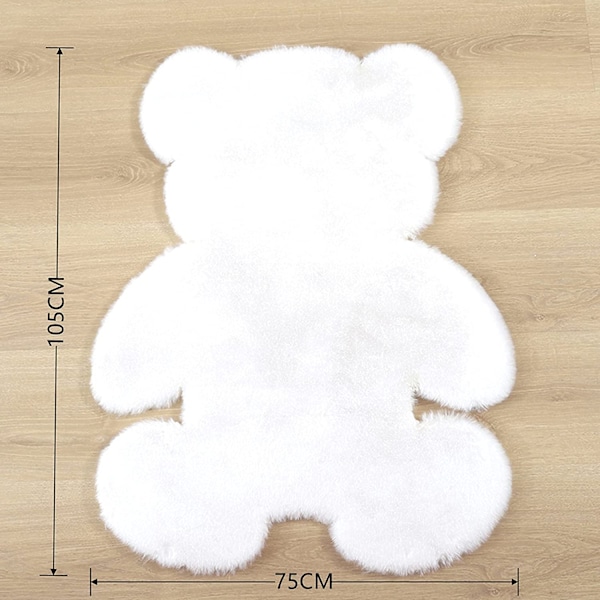 Fluffig matta, mjuk tecknad djurplyschmatta, halkfri dekorativ golvmatta (vit, 75 * 105 cm),