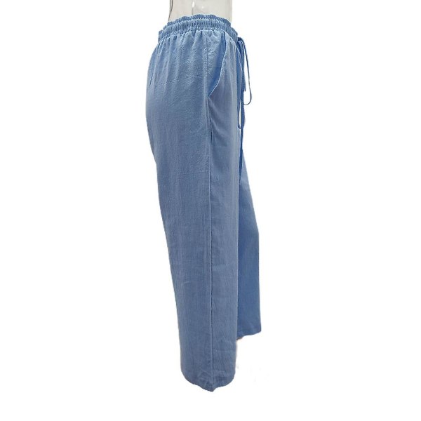 Stretch-bukser med brede ben til kvinder med snoretræk Light Blue 3XL