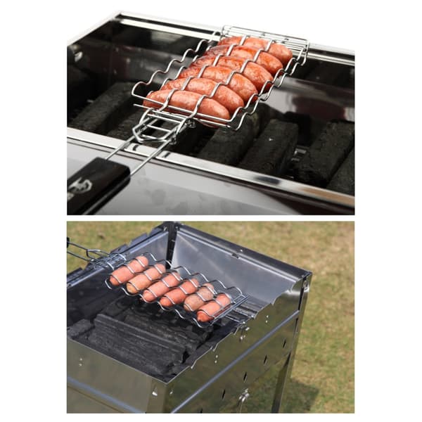 6-delars BBQ Grillkorg Set Varmkorv Metallställ Grillnätklämma