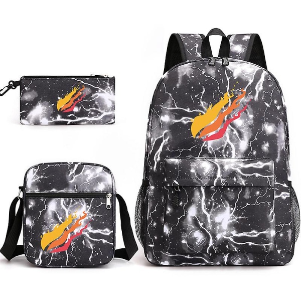 Prestonplayz Printed Starry Sky Reppu Casual Opiskelija-koululaukku-VALAMUSTA LIGHTNING BLACK