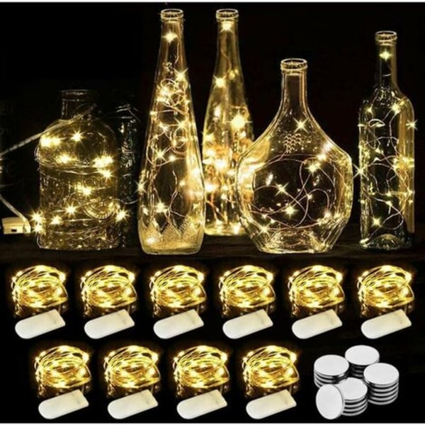 LED String Lights - 10 Pack 2M 20LEDs Kobbertråd, Batteridrevne String Lights til Lang Tynd Vase, Bord, Indendørs Udendørs
