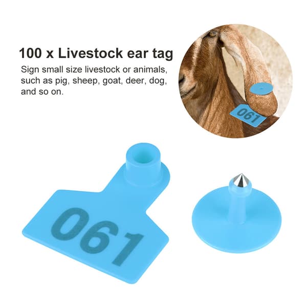 100 st Plast Öronmärken för Boskap för Getter Får Grisar Blå