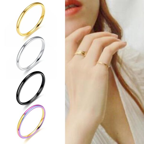 Fingerring Elegant glat overflade minimalistisk simpel stil tynd stabelring til fødselsdag Golden US 8