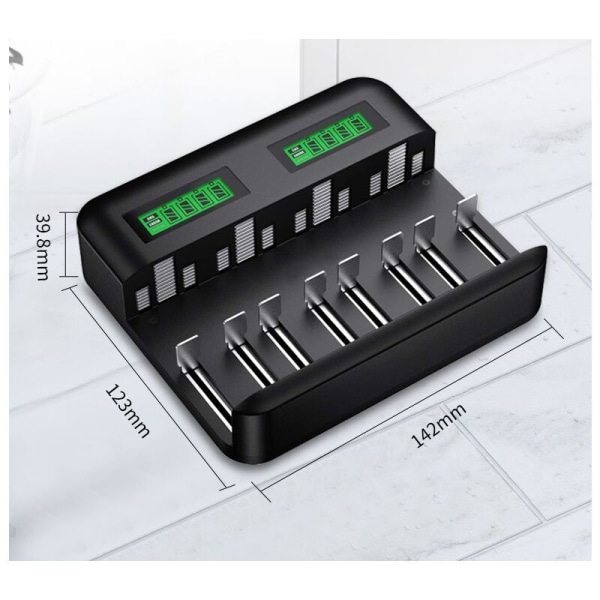 Universal batteriladdare, 8-fack batteriladdare, lämplig för AA/AAA/C/D Ni-MH/Ni-Cd uppladdningsbara batterier