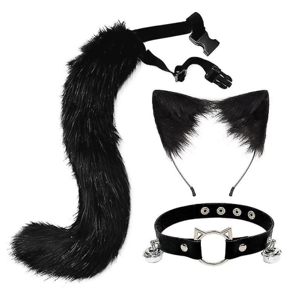 Kissan korvat Pääpanta Tail Nahkainen kaulakorusarja Cosplay Headpiece set Black