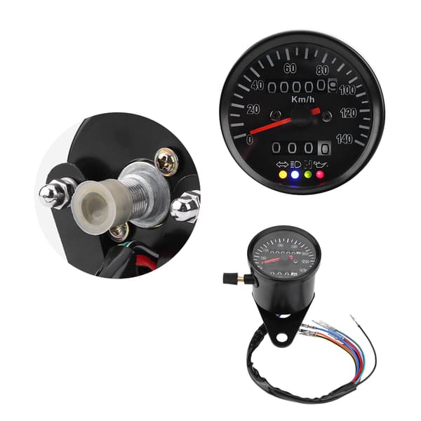60mm Sort Motorsykkel Kilometerstand Speedometer Måler med indikator