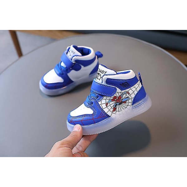Boys Sports Shoes Spiderman Light Up Sneakers Kids Led Glowing Running Shoes 23 Blue
