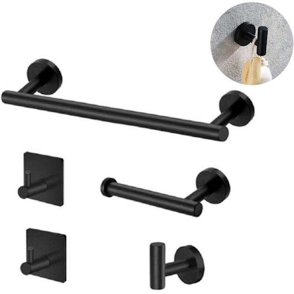 40 cm svart femdelad set 304 rostfritt stål badrumskrok Rulla pappershanddukshållare Enkelstång handduksställ