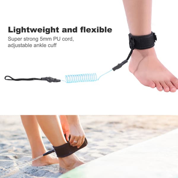 Stand Up Paddle Board Surfing Leash 5mm Coiled Spring Leg Rope Blue