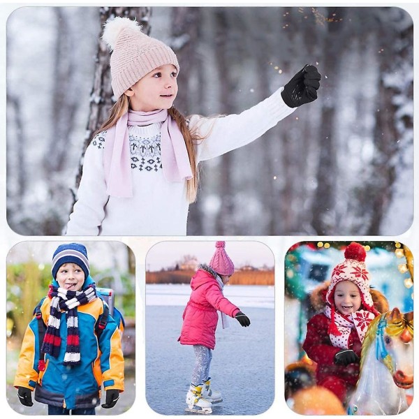 Piao Winter Warm Running Barnhandskar - Kallt väder Varmt Cykel Snö Skidåkning Svarta handskar 4-12 år Pojkar Flickor