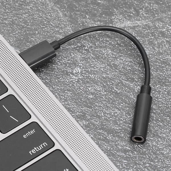 USB C til 3.5mm Aux Audio Jack Adapter Hovedtelefonkabel Sort